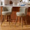 Ninecer Counter Height Bar Stools Set of 2, 26 Inch Swivel PU Leather Bar Chairs with Back and Footrest, Round Low Back Barstools for Kitchen Island Dining Room, Grey