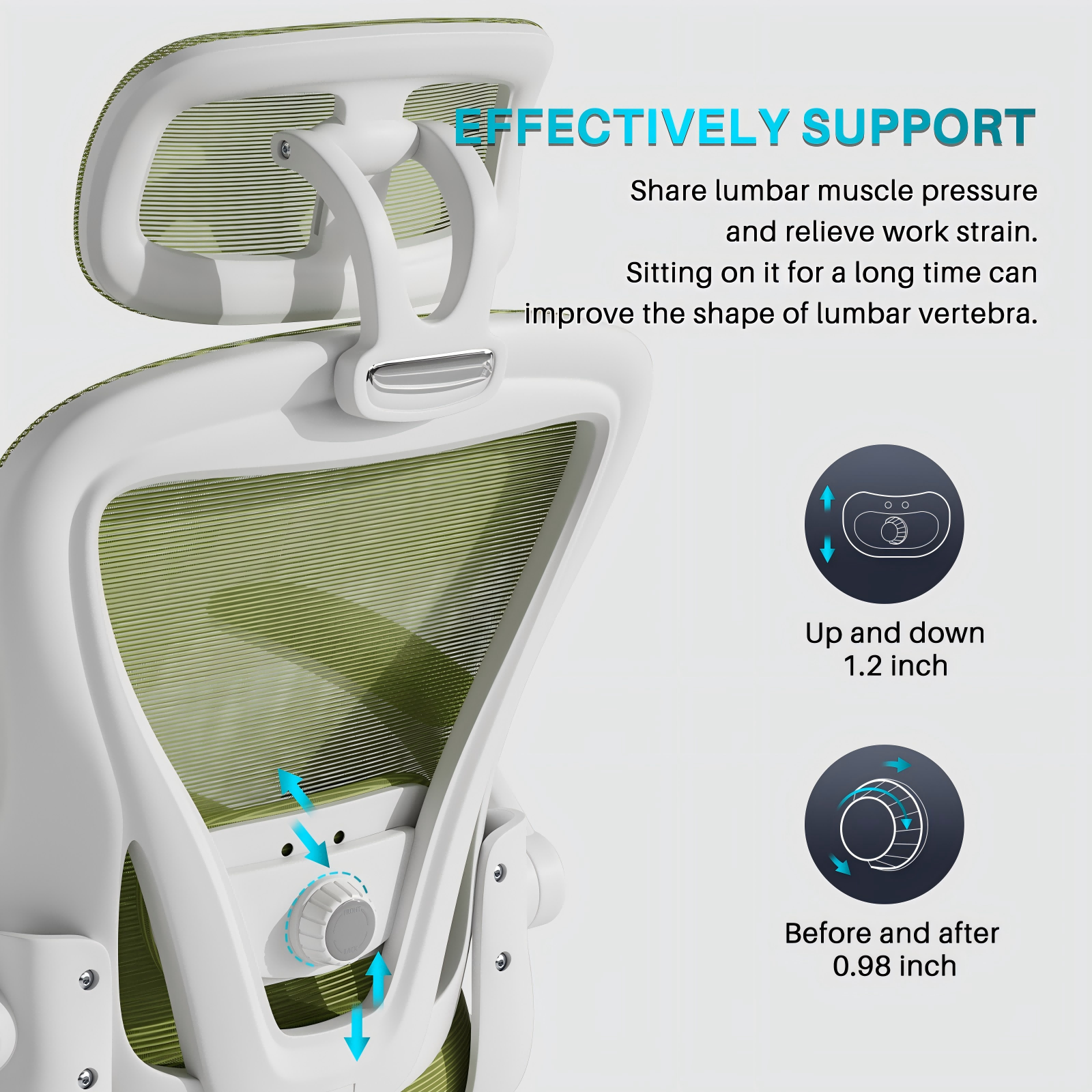 Ninecer Ergonomic Office Chair, High Back Headrest Computer Desk Chairs with Wheels, Green Swivel Office Chair with Arm For Adult - Image 3