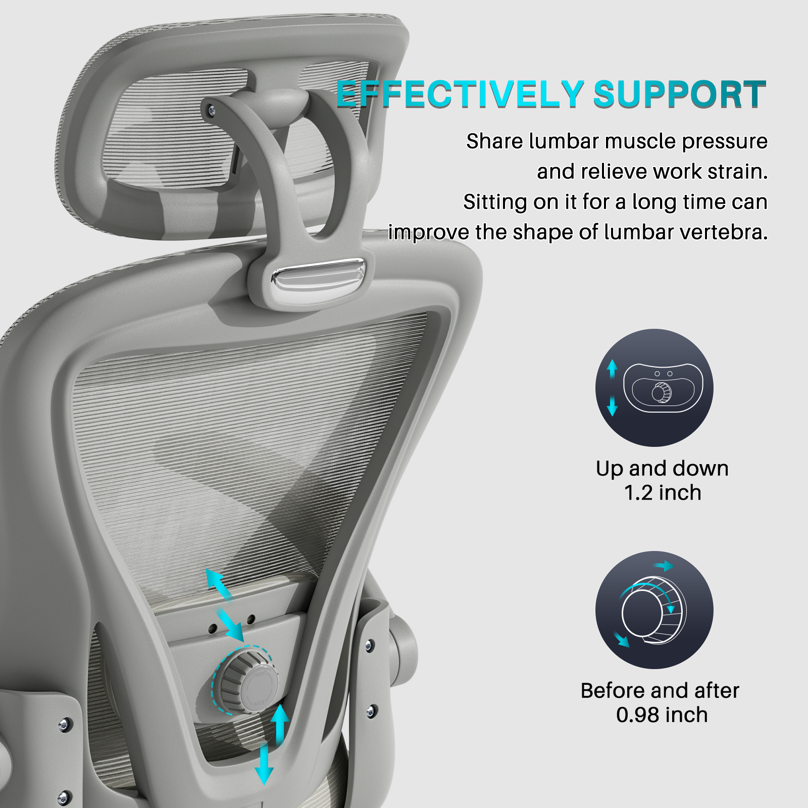 Ninecer Ergonomic Office Chair, High Back Headrest Computer Desk Chairs with Wheels, Gray Swivel Office Chair with Arm For Adult - Image 2