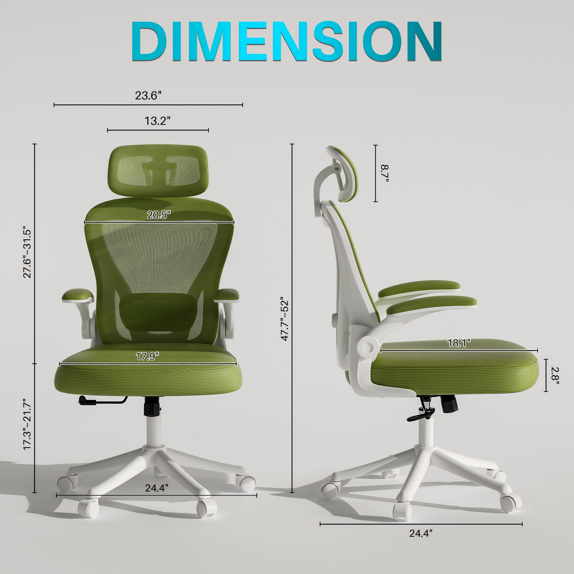 Ninecer Ergonomic Office Chair, High Back Headrest Computer Desk Chairs with Wheels, Green Swivel Office Chair with Arm For Adult - Image 4