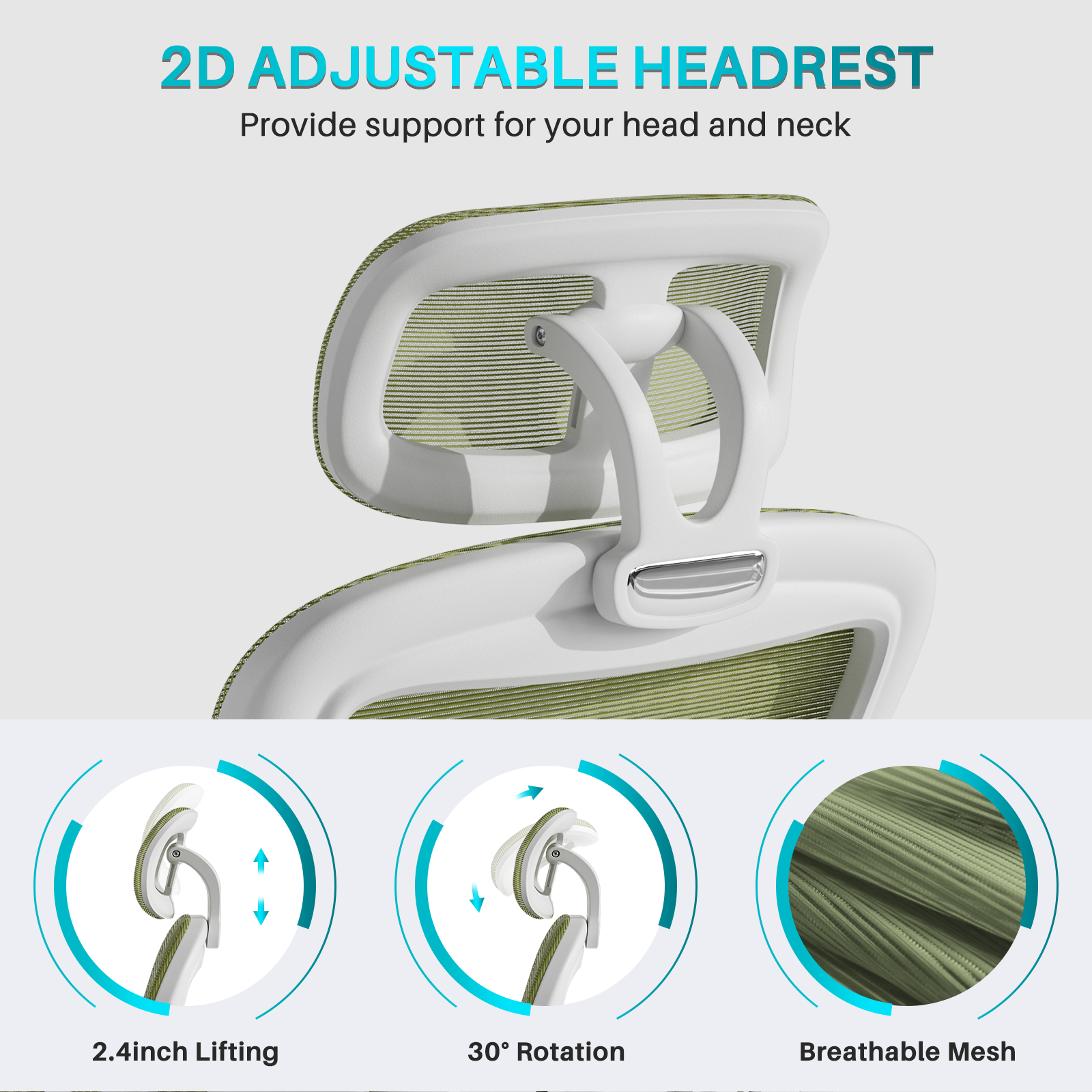 Ninecer Ergonomic Office Chair, High Back Headrest Computer Desk Chairs with Wheels, Green Swivel Office Chair with Arm For Adult - Image 2