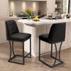 Ninecer 24" Counter Height Bar Stools Set of 2, PU Leather Counter Stool Chairs with Full Back for Kitchen Island, Black