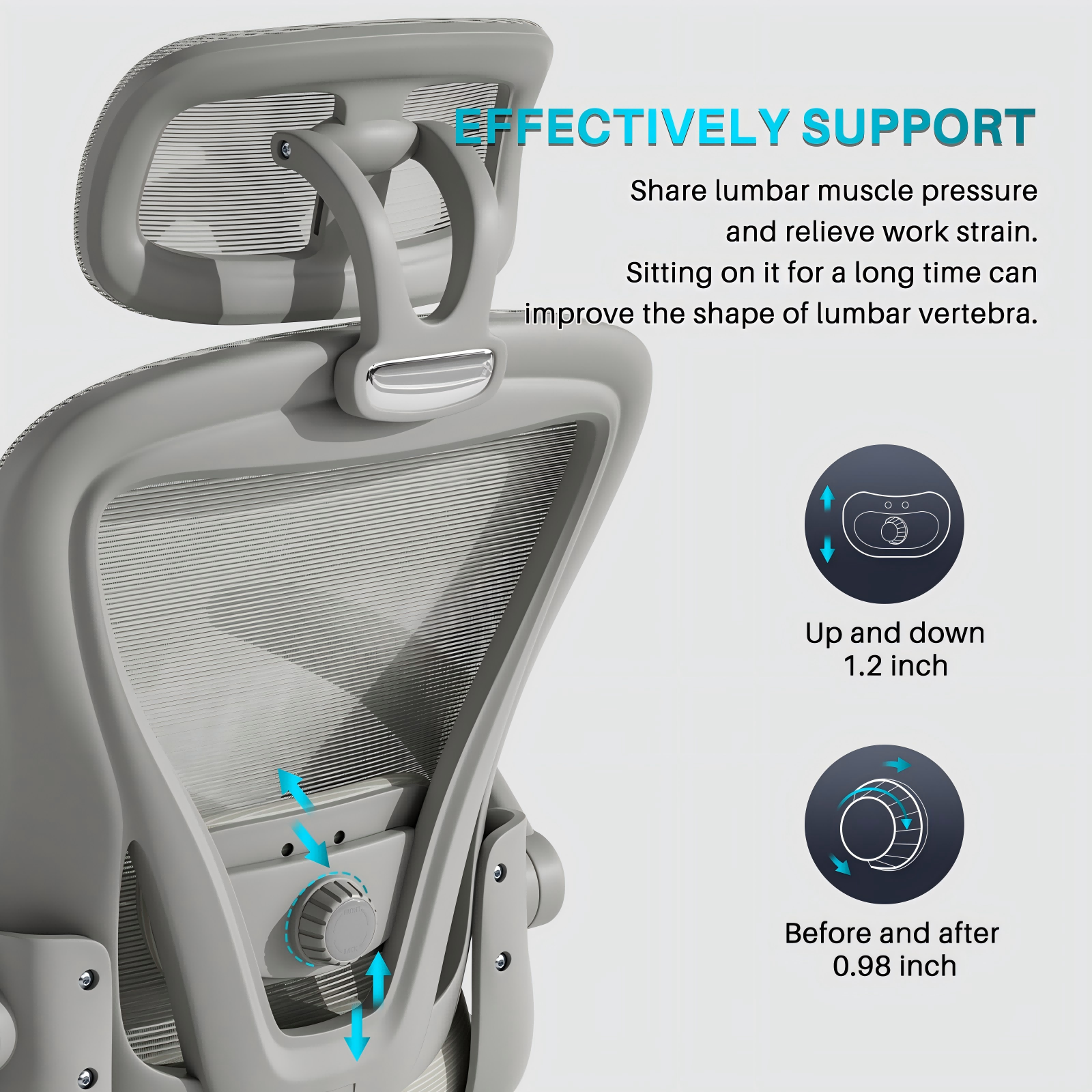 Ninecer Ergonomic Office Chair, High Back Headrest Computer Desk Chairs with Wheels, Gray Swivel Office Chair with Arm For Adult - Image 5