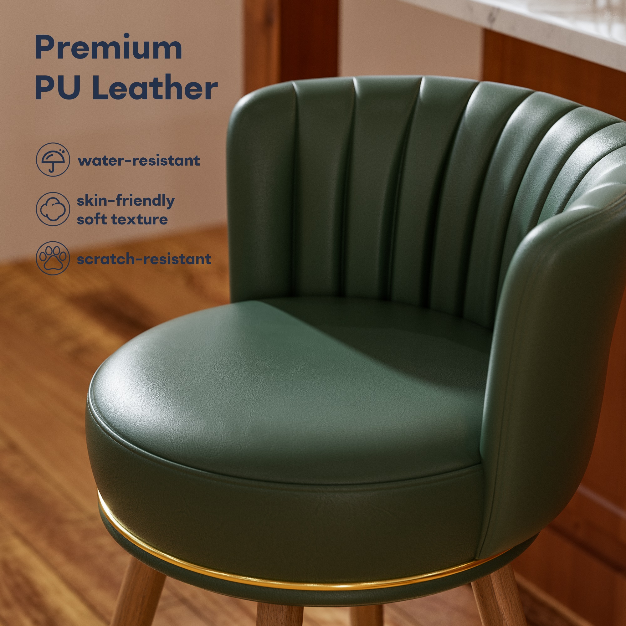 Ninecer Counter Height Bar Stools Set of 4, 24" Swivel Round Seat Bar Chairs with Low Back, PU Leather Modern Counter Stools with Footrest for Kitchen Island, Dining Room or Home Bar, Green - Image 7