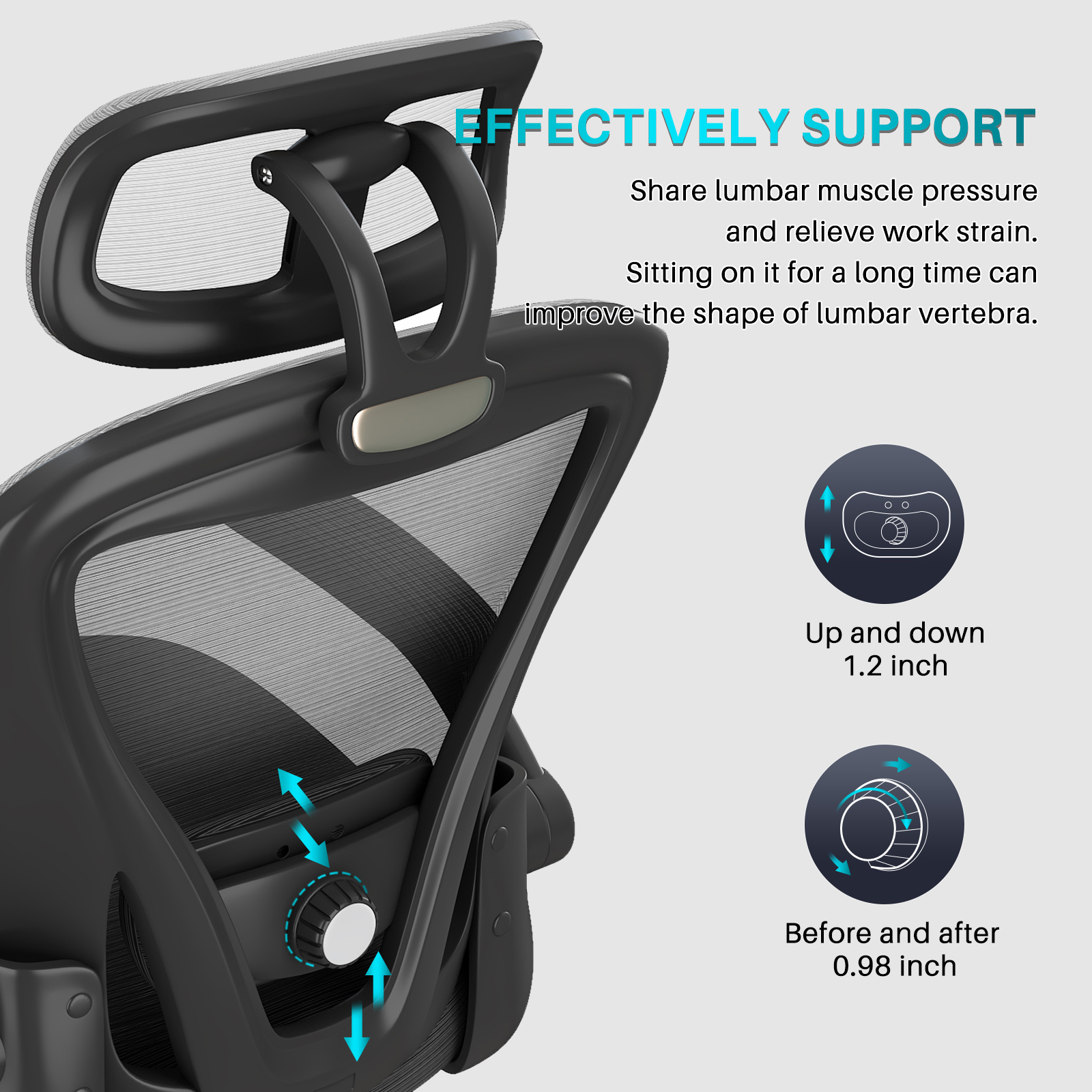 Ninecer Ergonomic Office Chair, High Back Headrest Computer Desk Chairs with Wheels, Black Swivel Office Chair with Lumbar support For Adult - Image 5