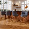 Ninecer Counter Height Bar Stools Set of 4, 24" Swivel Round Seat Bar Chairs with Low Back, PU Leather Modern Counter Stools with Footrest for Kitchen Island, Dining Room or Home Bar, Blue