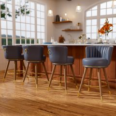 Ninecer Counter Height Bar Stools Set of 4, 24" Swivel Round Seat Bar Chairs with Low Back, PU Leather Modern Counter Stools with Footrest for Kitchen Island, Dining Room or Home Bar, Blue
