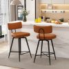Ninecer Swivel Bar Stools Set of 2, 26" Counter Height Bar Stools with Back, Leather Upholstered Kitchen Barstool with Footrest and Metal Frame, Bar Chair for Kitchen Island, Brown