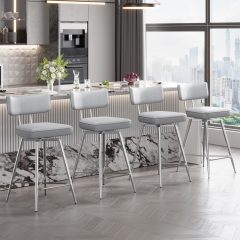 Ninecer Swivel Bar Stools Set of 4, 26" Counter Height Bar Stools with Back, Leather Upholstered Kitchen Barstool with Footrest and Metal Frame, Bar Chair for Kitchen Island, Grey