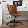 Ninecer Adjustable Armless Office Chair, Leather Desk Chair with Wheels, Office Chair for Home Office, Computer Rolling Chair for Adults, Comfy Task Chair, Brown