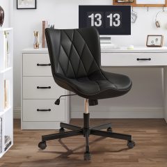 Ninecer Adjustable Armless Office Chair, Leather Desk Chair with Wheels, Office Chair for Home Office, Computer Rolling Chair for Adults, Comfy Task Chair, Black