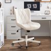 Ninecer Adjustable Armless Office Chair, Leather Desk Chair with Wheels, Office Chair for Home Office, Computer Rolling Chair for Adults, Comfy Task Chair, White