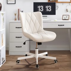 Ninecer Adjustable Armless Office Chair, Leather Desk Chair with Wheels, Office Chair for Home Office, Computer Rolling Chair for Adults, Comfy Task Chair, White