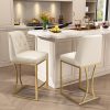 Ninecer 24" Counter Height Bar Stools Set of 2, PU Leather Counter Stool Chairs with Full Back for Home Kitchen Island, Beige & Gold