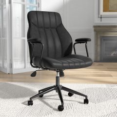 Ninecer Executive Office chair, Reclining Modern Leather Computer Chair with Lumbar Support, Swivel Desk Chair with Armrest for Home Office, Black