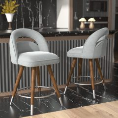 Ninecer 24" Swivel Counter Bar stools, Modern Velvet Barstools with Soft Backrest for Kitchen Dining Room, Gray (Set of 2)