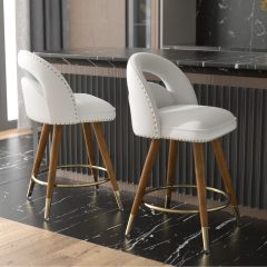 Ninecer 24" Swivel Counter Bar stools, Modern Velvet Barstools with Soft Backrest for Kitchen Dining Room, White (Set of 2)