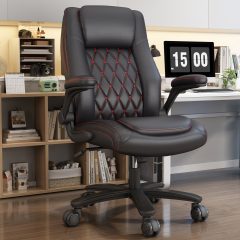 Ninecer High Back Executive Office Chair, Big and Tall Office Desk Chair 400LBS with Lumbar Support, Flip-up Armrests, Rubber Wheels, Black