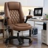 Ninecer High Back Executive Office Chair, Big and Tall Office Desk Chair 400LBS with Lumbar Support, Flip-up Armrests, Rubber Wheels, Brown