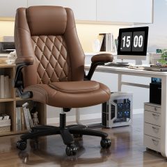 Ninecer High Back Executive Office Chair, Big and Tall Office Desk Chair 400LBS with Lumbar Support, Flip-up Armrests, Rubber Wheels, Brown