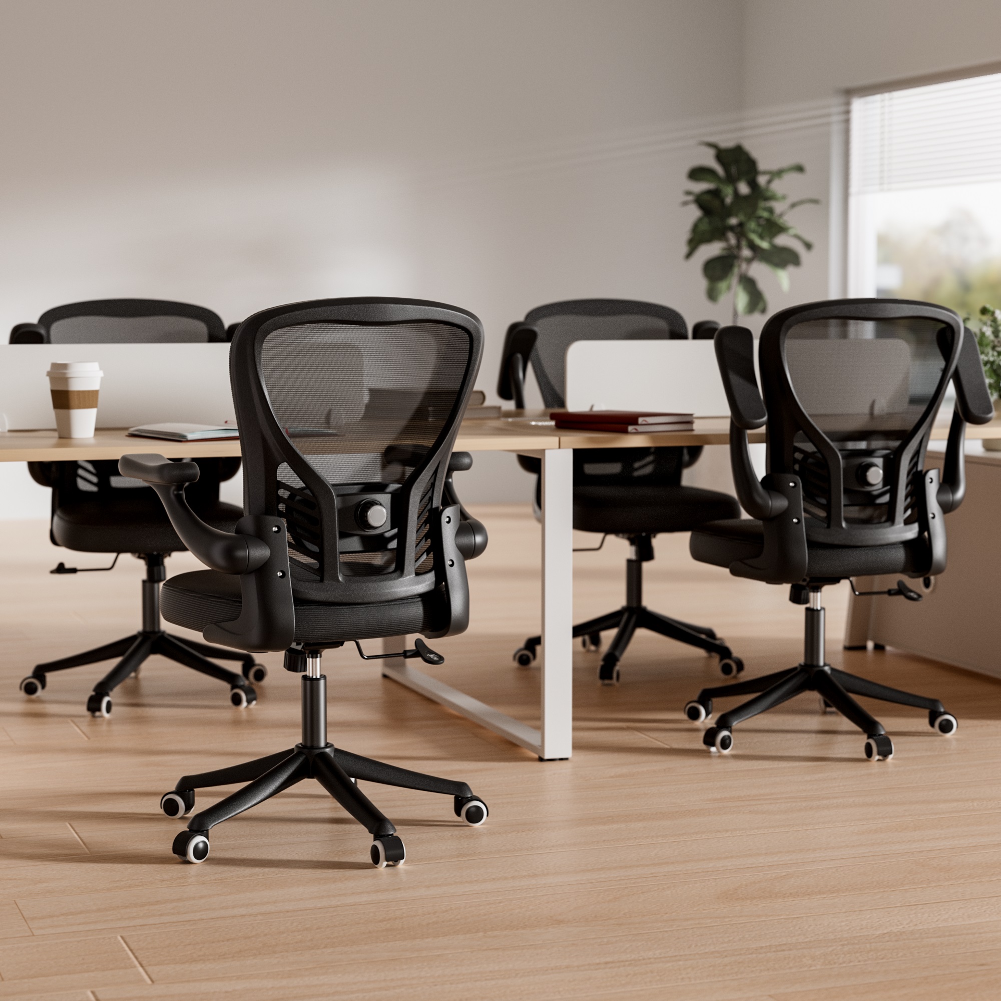 Ninecer Ergonomic Mesh Office Chair with Adjustable Height and Lumbar Support, Swivel Computer Desk Chair with Flip-Up Arms, Mid Back Task Chair on Wheels, 300lbs Capacity, Black - Image 6