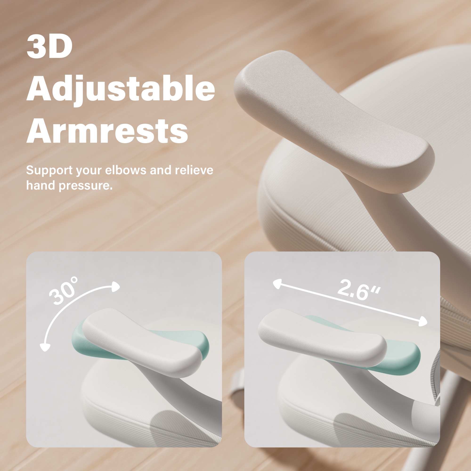 Ninecer Ergonomic Mesh Office Chair with 3D Adjustable Armrests, Mid Back Swivel Desk Chair with Lumbar Support, Height Adjustable Rolling Computer Chair 250lbs, for Home Office,White - Image 7