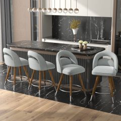Ninecer 24" Swivel Counter Bar stools, Modern Velvet Barstools with Soft Backrest for Kitchen Dining Room, Gray (Set of 4)