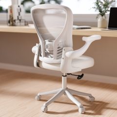 Ninecer Ergonomic Mesh Office Chair, Mesh Back Office Chair with Flip-up Arms, Swivel Computer Desk Chair with Lumbar Support for Adult, White