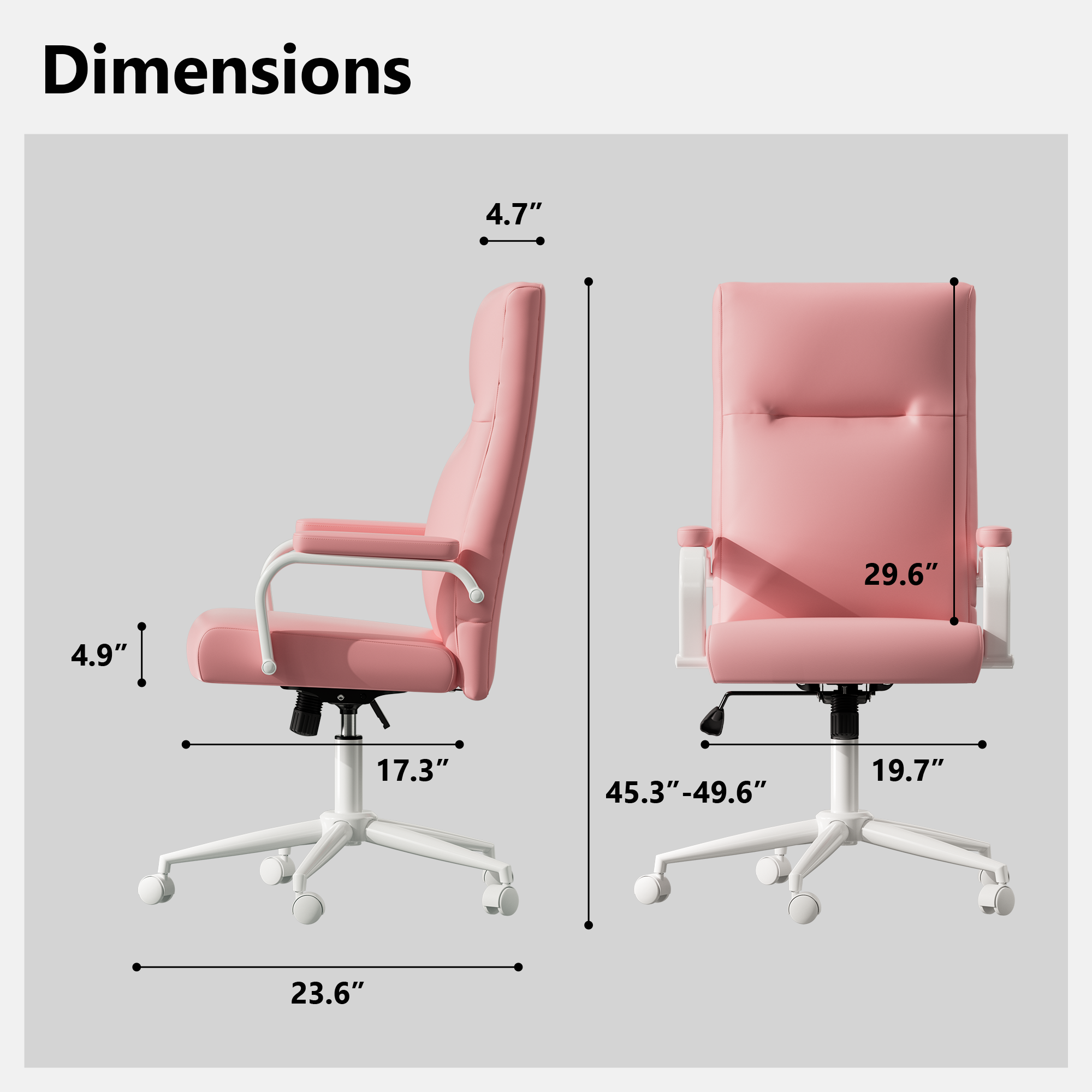Ninecer High Back PU Leather Indoor Home Office Desk Chair with Arms, Modern Office Chair for Adult, Pink - Image 2