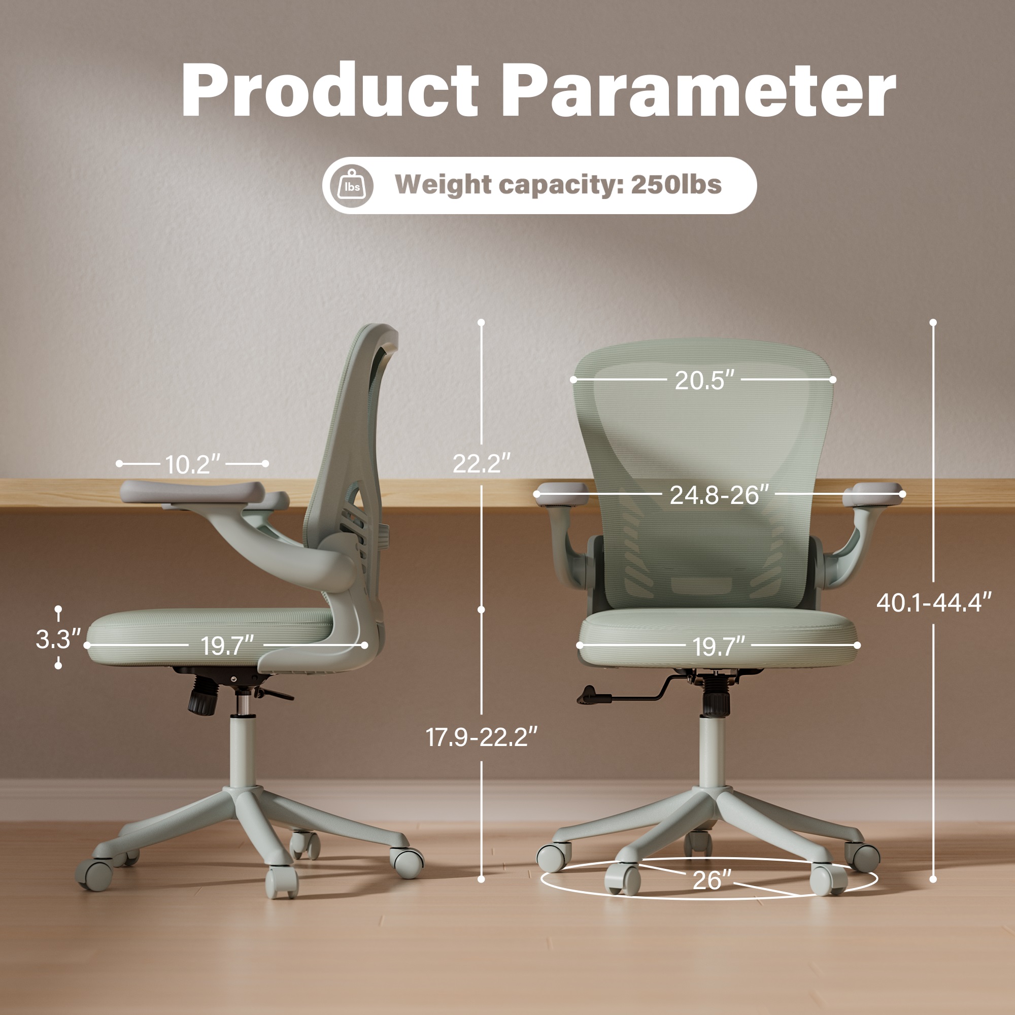 Ninecer Ergonomic Mesh Office Chair with 3D Adjustable Armrests, Mid Back Swivel Desk Chair with Lumbar Support, Height Adjustable Rolling Computer Chair 250lbs, for Home Office,Grey - Image 2