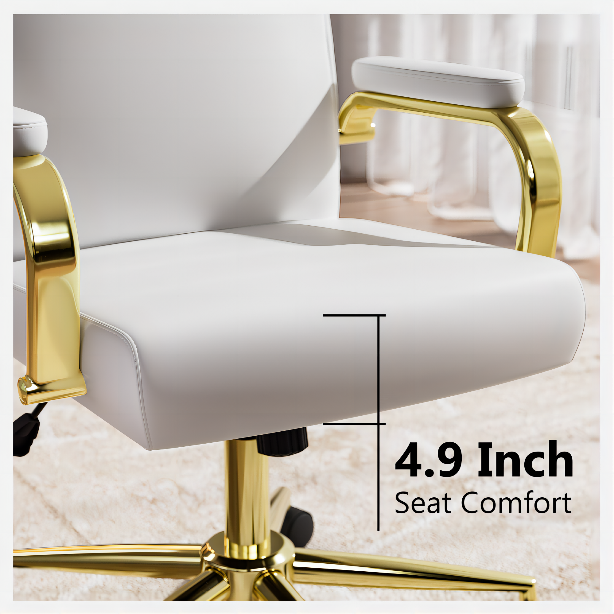 Ninecer High Back PU Leather Indoor Home Office Desk Chair with Arms, Modern Office Chair for Adult, White - Image 4