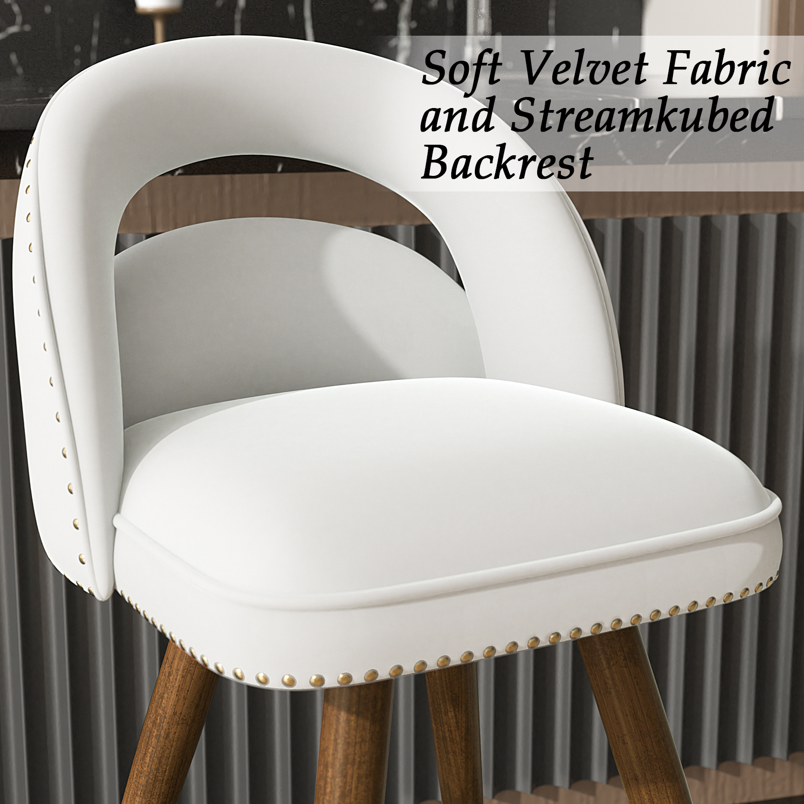Ninecer 24" Swivel Counter Bar stools, Modern Velvet Barstools with Soft Backrest for Kitchen Dining Room, White (Set of 4) - Image 6