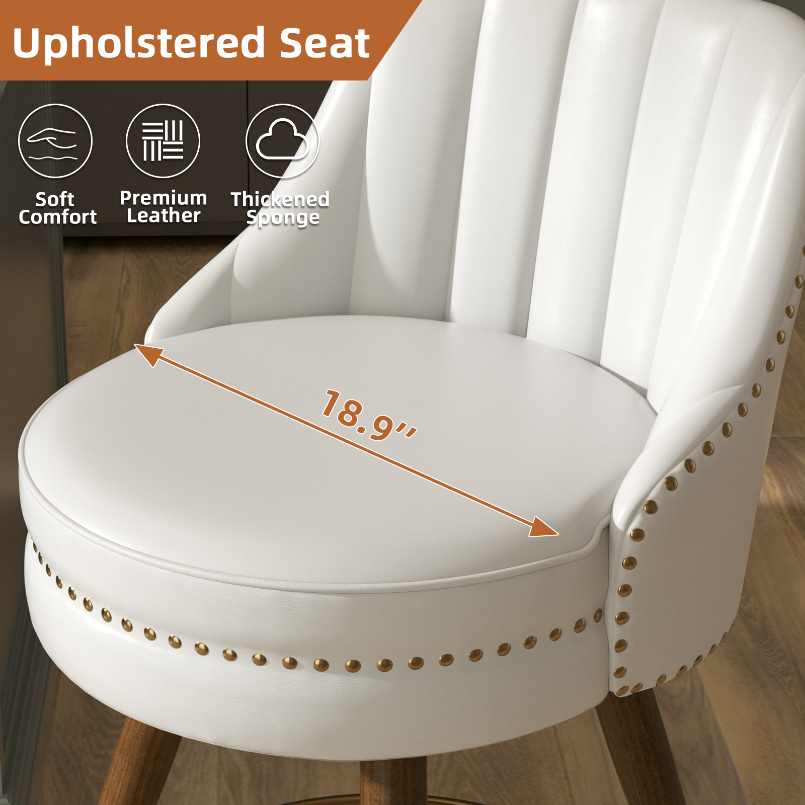 Ninecer 24" Swivel Counter Height Chairs, Modern PU Leather Bar Stools with Thick Cushion and Footrest, White (Set of 4) - Image 4