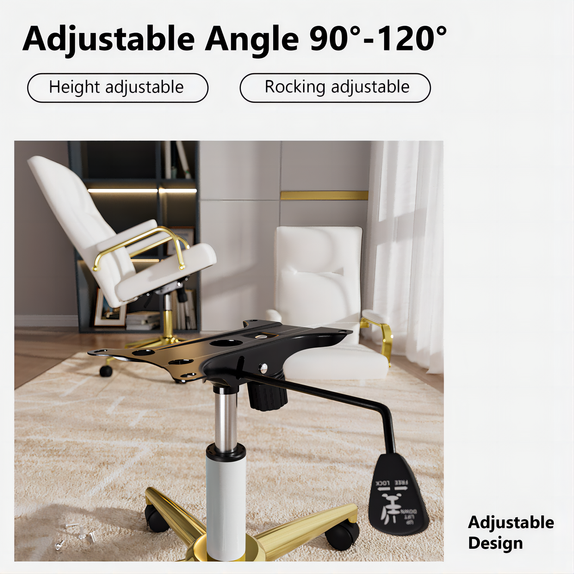 Ninecer High Back PU Leather Indoor Home Office Desk Chair with Arms, Modern Office Chair for Adult, White - Image 3