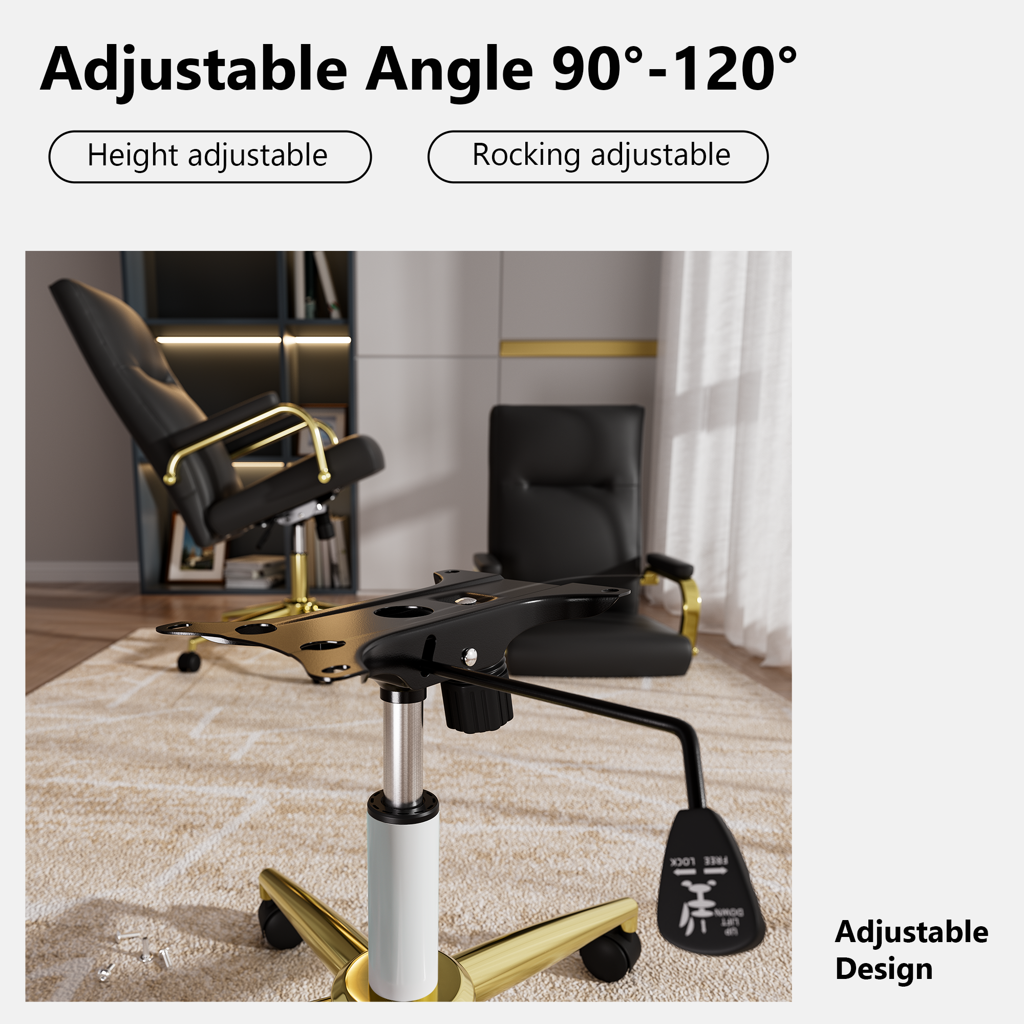 Ninecer High Back PU Leather Indoor Home Office Desk Chair with Arms, Modern Office Chair for Adult, Black - Image 3