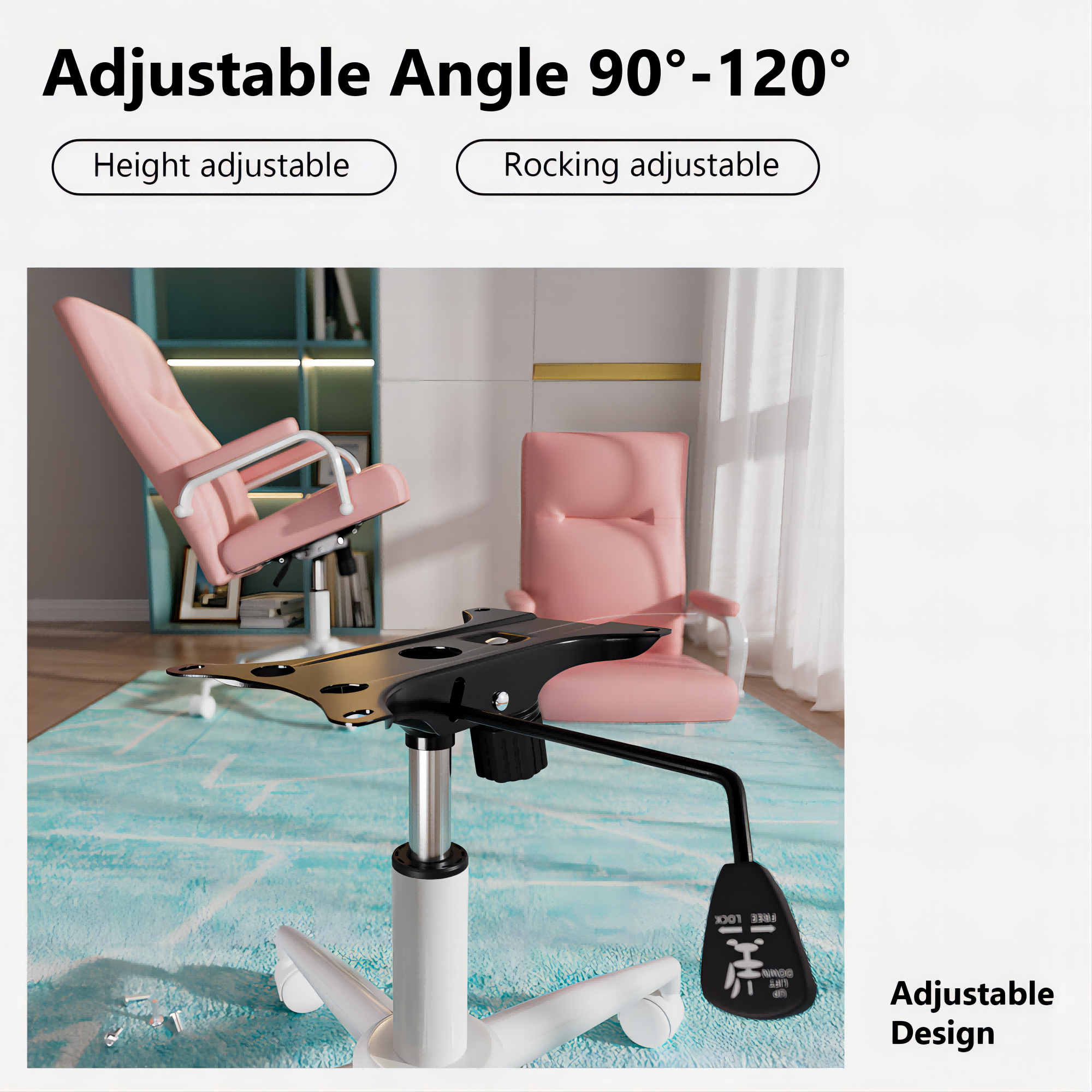 Ninecer High Back PU Leather Indoor Home Office Desk Chair with Arms, Modern Office Chair for Adult, Pink - Image 5