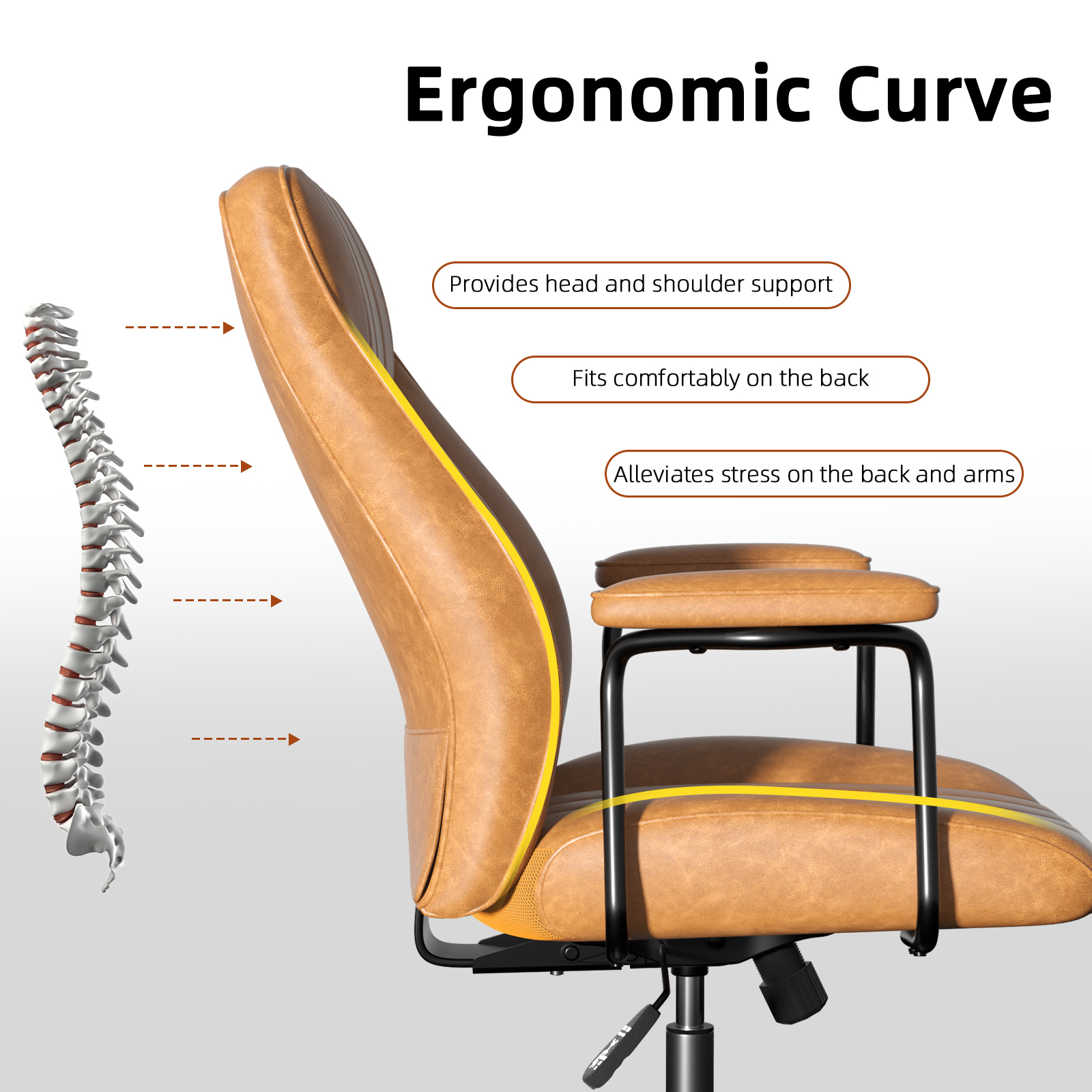 Ninecer Executive Office chair, Reclining Modern Leather Computer Chair with Lumbar Support, Swivel Desk Chair with Armrest for Home Office, Blown - Image 6
