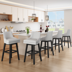 inecer 26" Counter Height Bar Stools, Swivel Bar Stools with Back, Modern Bar Chairs, Barstools with Footrest, White (Set of 6)