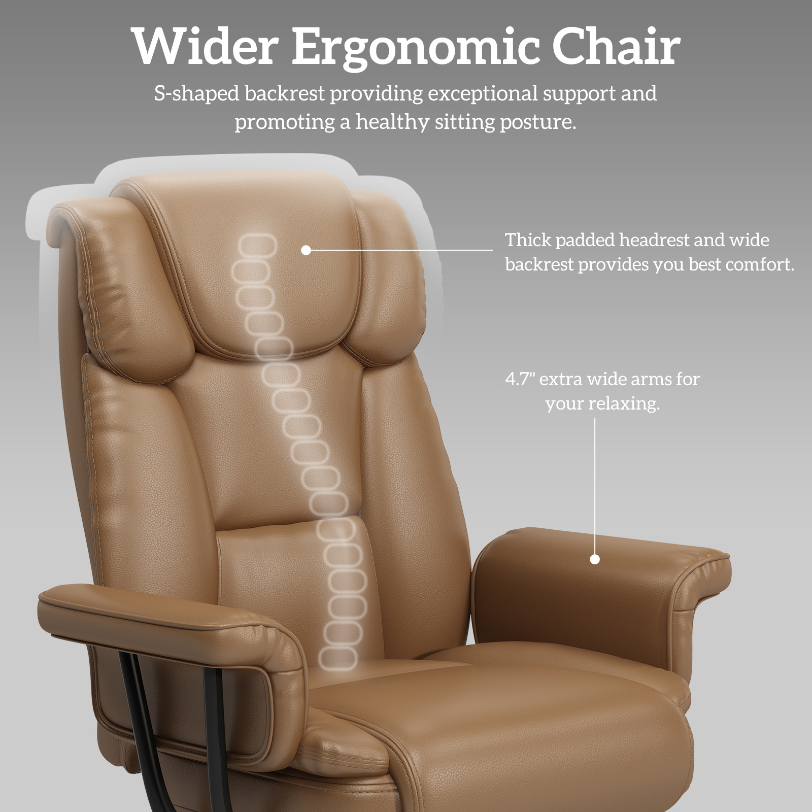 Ninecer High Back Executive Office Chair, Ergonomic PU Leather Office Chair, Heavy Duty Computer Desk Chair, Reclining Office Chair with Footrest 400lbs, Brown - Image 4