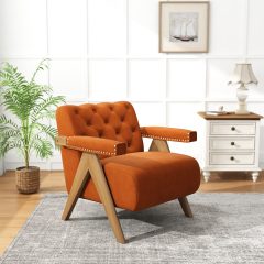 Ninecer Velvet Accent Chair, Single Sofa Chair with Thickened Cushion for Living Room Bedroom, Orange