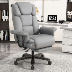 Ninecer High Back Executive Office Chair, Ergonomic PU Leather Office Chair, Heavy Duty Computer Desk Chair, Reclining Office Chair with Footrest 400lbs, Gray