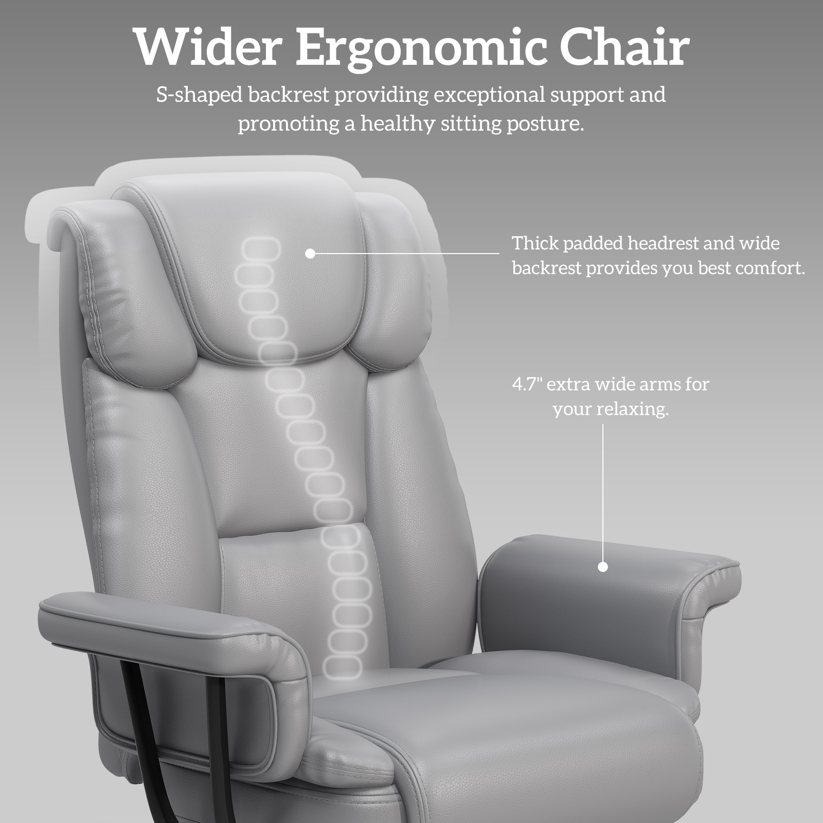 Ninecer High Back Executive Office Chair, Ergonomic PU Leather Office Chair, Heavy Duty Computer Desk Chair, Reclining Office Chair with Footrest 400lbs, Gray - Image 4