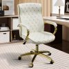 Ninecer Modern PU Leather Office Chair with Gold Metal Frame, Ergonomic High Back Desk Chair with Padded Armrests, Computer Desk Chair with Swivel and Rocking Function, Adjustable Height, White