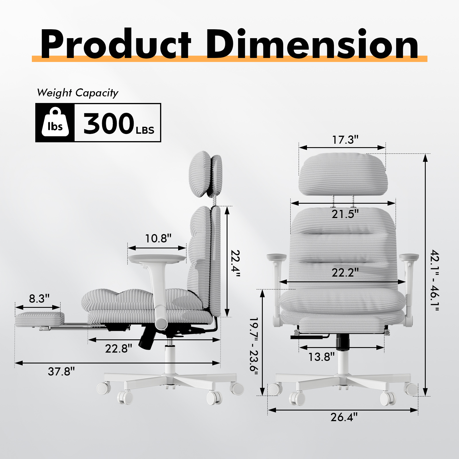 Ninecer Ergonomic Office Chair with Footrest, Big and Tall Computer Desk Chair for Adults, Adjustable Swivel Chair with Headrest Lumbar Support, Grey - Image 2