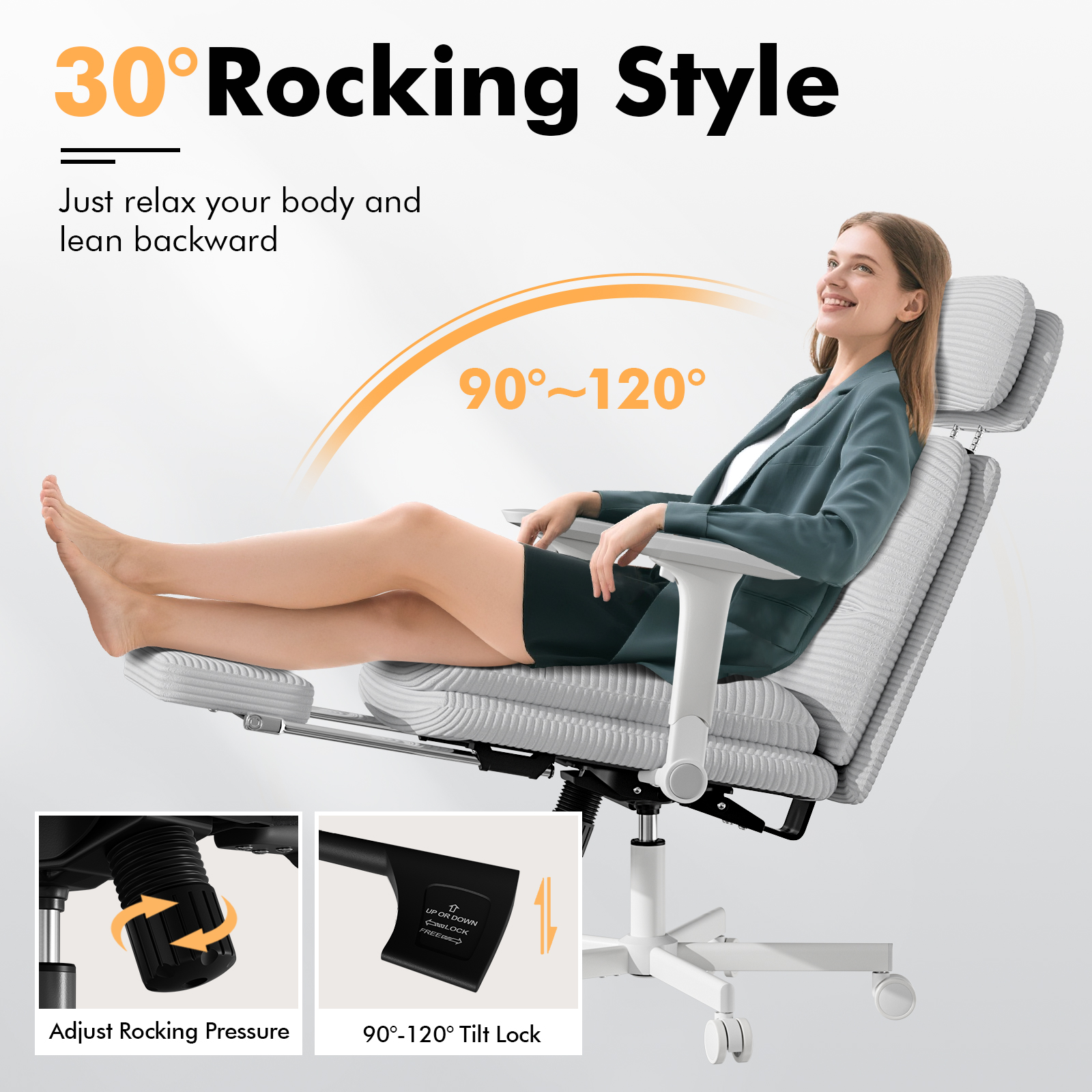 Ninecer Ergonomic Office Chair with Footrest, Big and Tall Computer Desk Chair for Adults, Adjustable Swivel Chair with Headrest Lumbar Support, Grey - Image 6