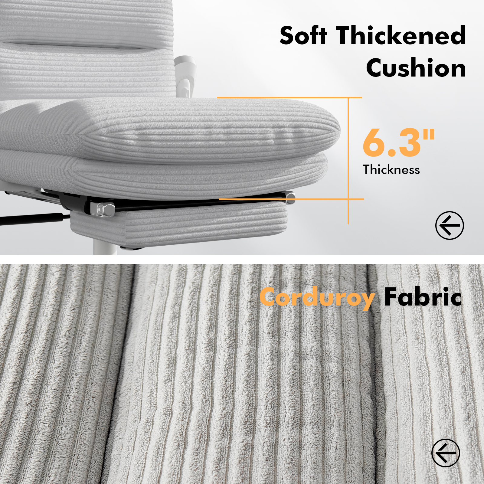 Ninecer Ergonomic Office Chair with Footrest, Big and Tall Computer Desk Chair for Adults, Adjustable Swivel Chair with Headrest Lumbar Support, Grey - Image 5