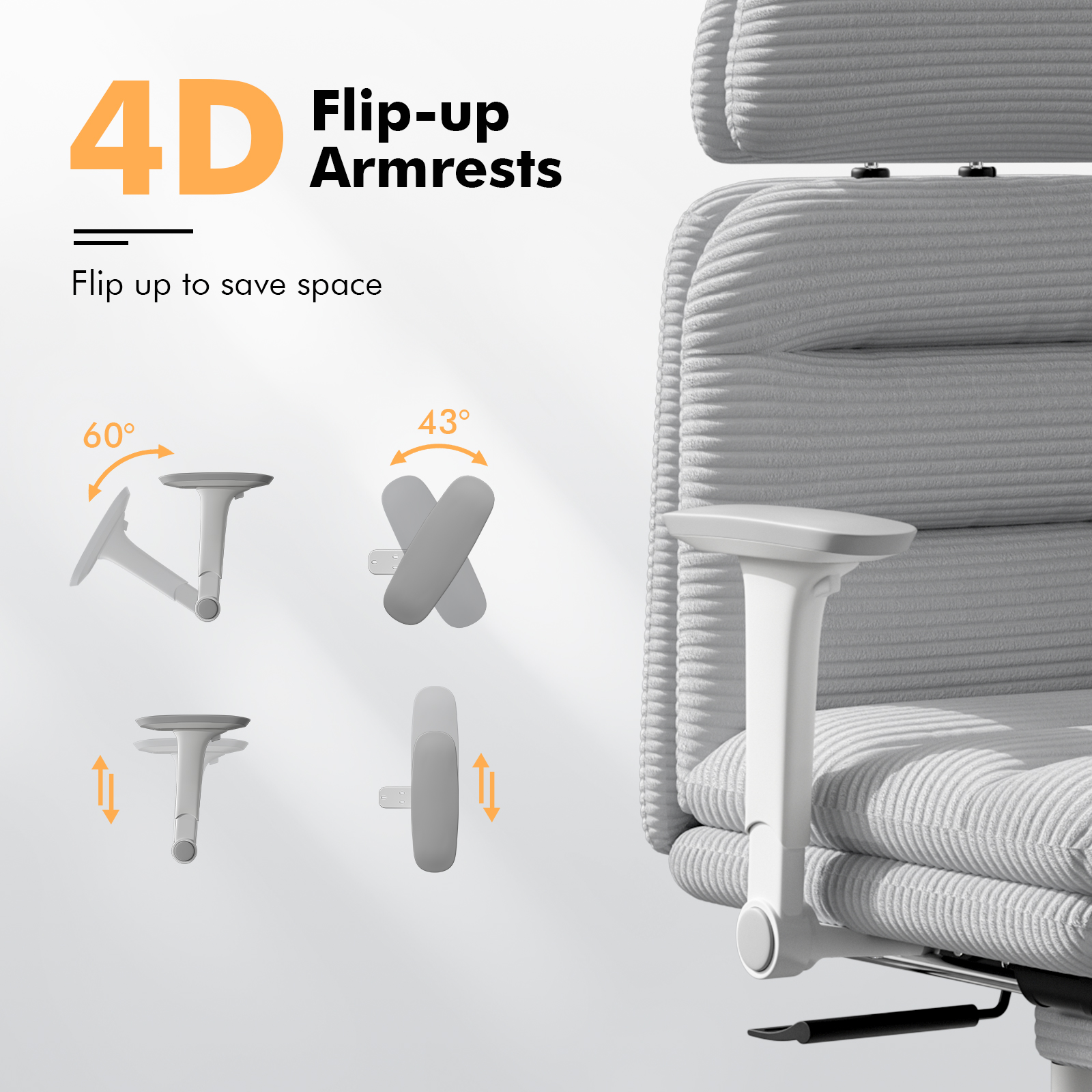 Ninecer Ergonomic Office Chair with Footrest, Big and Tall Computer Desk Chair for Adults, Adjustable Swivel Chair with Headrest Lumbar Support, Grey - Image 4