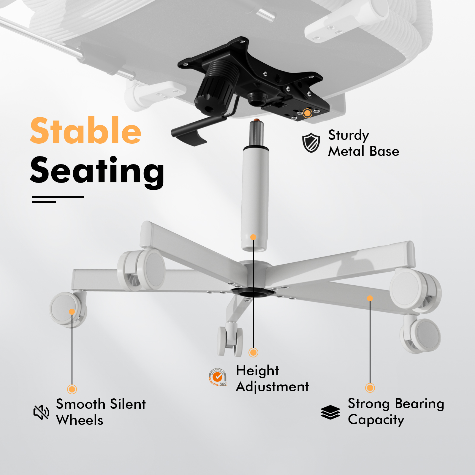 Ninecer Ergonomic Office Chair with Footrest, Big and Tall Computer Desk Chair for Adults, Adjustable Swivel Chair with Headrest Lumbar Support, Grey - Image 3