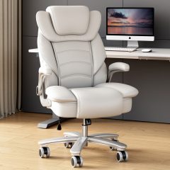 Ninecer Big and Tall Office Chair 400lb Wide Seat, Ergonomic High Back Leather Executive Desk Chair with Flip-up Arms, Computer Chair with Flip-up Arms, White