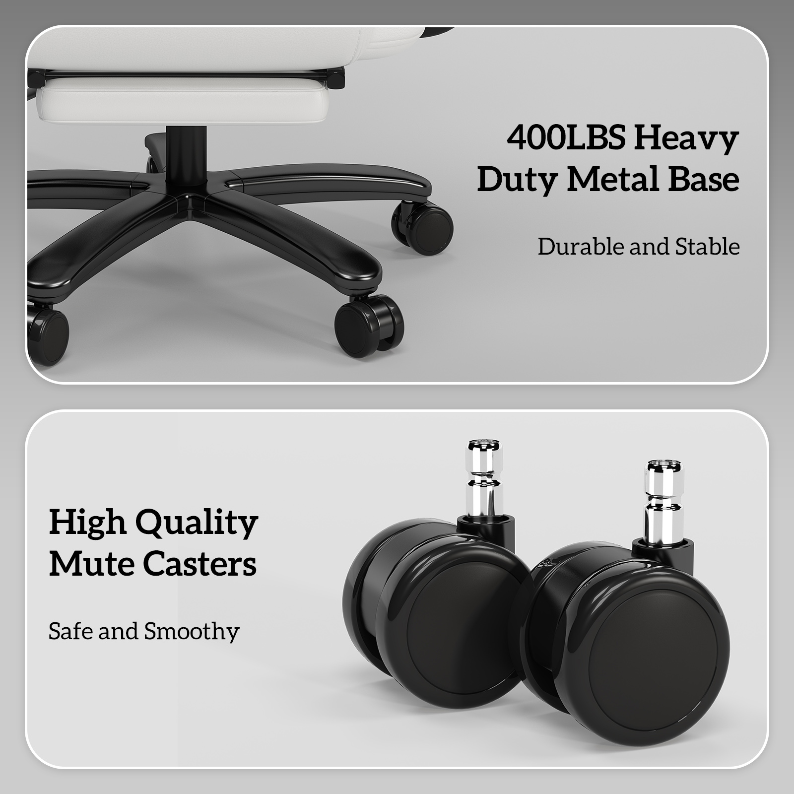 Ninecer High Back Executive Office Chair, Ergonomic PU Leather Office Chair, Heavy Duty Computer Desk Chair, Reclining Office Chair with Footrest 400lbs, White - Image 7